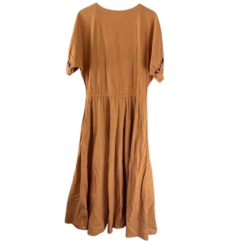 Vintage Color Me Cotton Maxi Length Short Sleeve Dress Mustard Golden Yellow Med